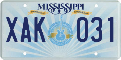 MS license plate XAK031