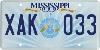 MS license plate XAK033