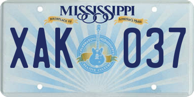 MS license plate XAK037