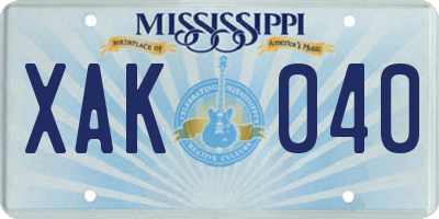MS license plate XAK040