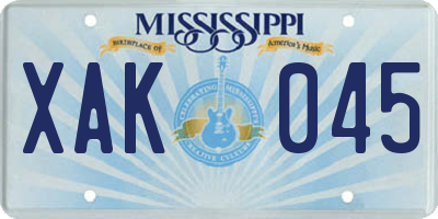 MS license plate XAK045