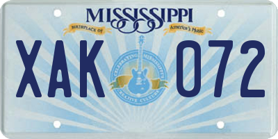 MS license plate XAK072