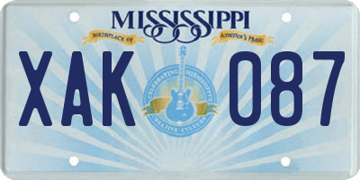 MS license plate XAK087