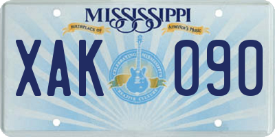 MS license plate XAK090