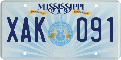 MS license plate XAK091