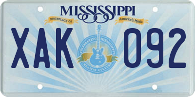 MS license plate XAK092