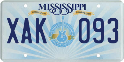 MS license plate XAK093