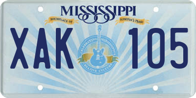 MS license plate XAK105