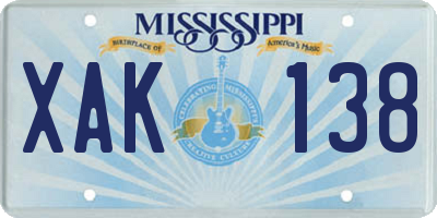 MS license plate XAK138