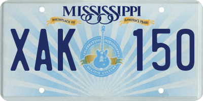 MS license plate XAK150