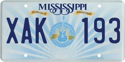 MS license plate XAK193
