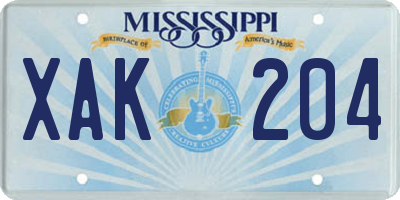 MS license plate XAK204