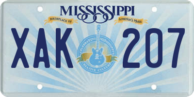 MS license plate XAK207
