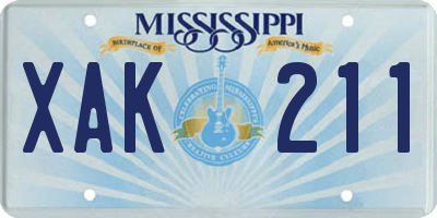 MS license plate XAK211