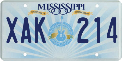 MS license plate XAK214