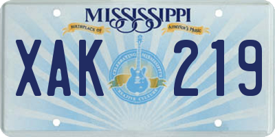 MS license plate XAK219