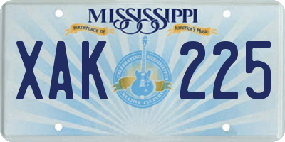 MS license plate XAK225