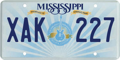 MS license plate XAK227
