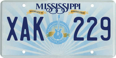 MS license plate XAK229
