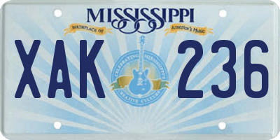 MS license plate XAK236