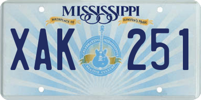 MS license plate XAK251