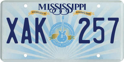 MS license plate XAK257