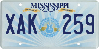 MS license plate XAK259