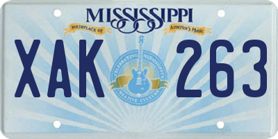 MS license plate XAK263
