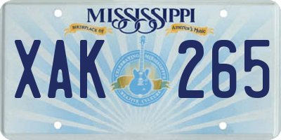 MS license plate XAK265