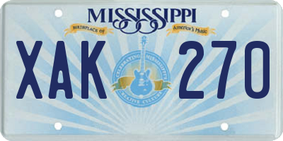 MS license plate XAK270