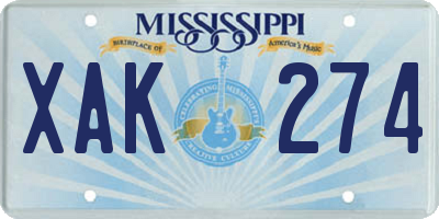 MS license plate XAK274