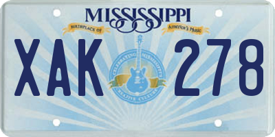 MS license plate XAK278