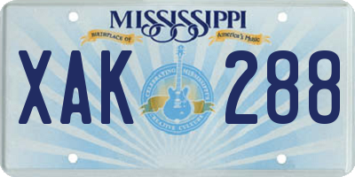 MS license plate XAK288