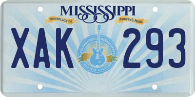 MS license plate XAK293