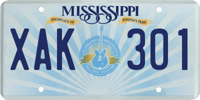 MS license plate XAK301