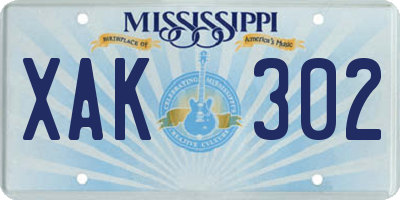 MS license plate XAK302