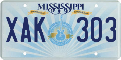 MS license plate XAK303