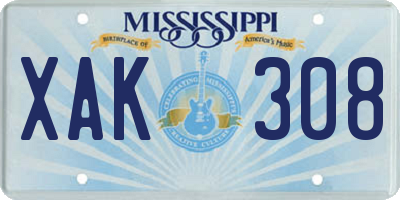 MS license plate XAK308
