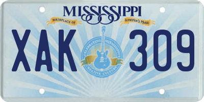 MS license plate XAK309