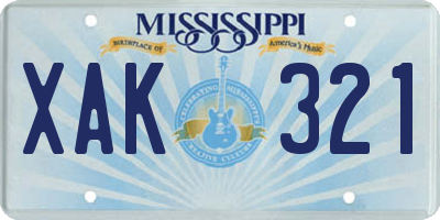 MS license plate XAK321