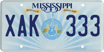 MS license plate XAK333