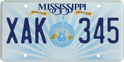 MS license plate XAK345