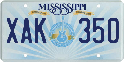MS license plate XAK350