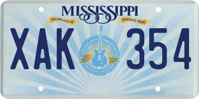 MS license plate XAK354