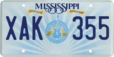MS license plate XAK355