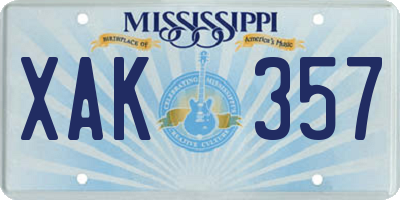 MS license plate XAK357