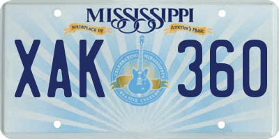 MS license plate XAK360