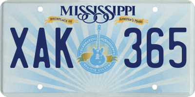 MS license plate XAK365