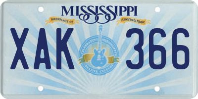 MS license plate XAK366