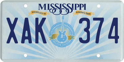 MS license plate XAK374